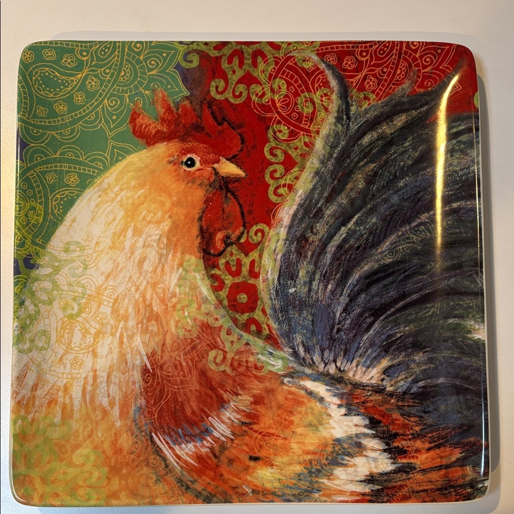 Rooster Ceramic Art Plate by Susan Winget